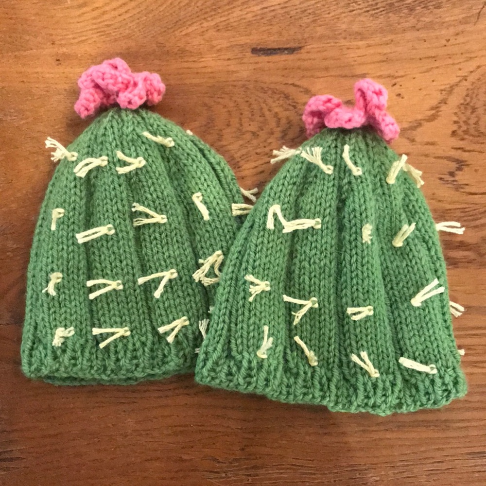 2x Hand-knit Baby Cactus Hats